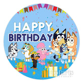 Lofaris Cartoon Sheepdog Blue Happy Birthday Round Backdrop